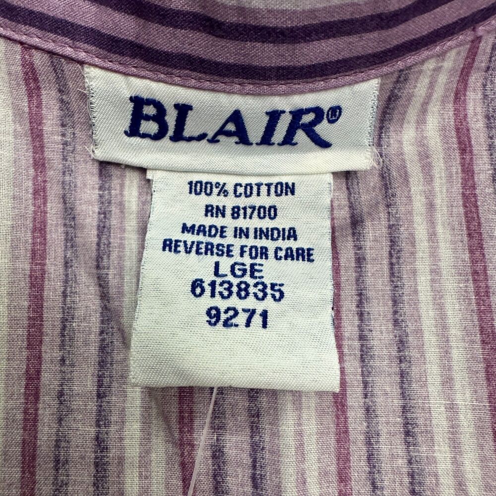 Blair Button Down Shirt Blouse Women Large Purple Striped 3/4 Sleeve Casual NWOT - Picture 5 of 12